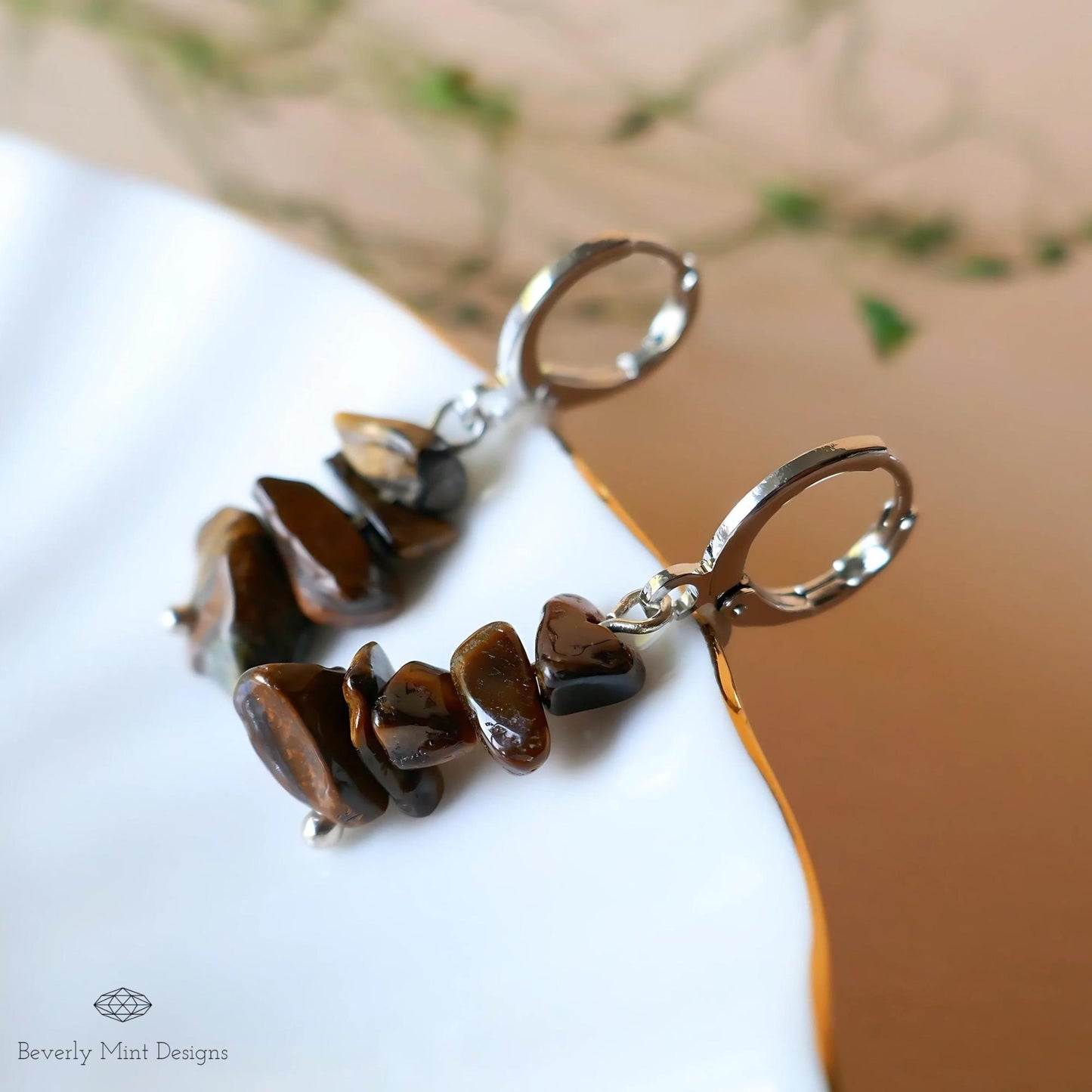 Tiger's Eye Dangle Earrings, Brown Earrings Boho Jewelry, Chakras Stones ,Irregular Natural Stone Earrings, Gift For Her