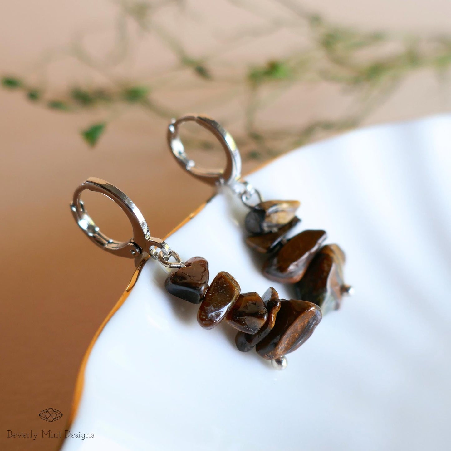 Tiger's Eye Dangle Earrings, Brown Earrings Boho Jewelry, Chakras Stones ,Irregular Natural Stone Earrings, Gift For Her