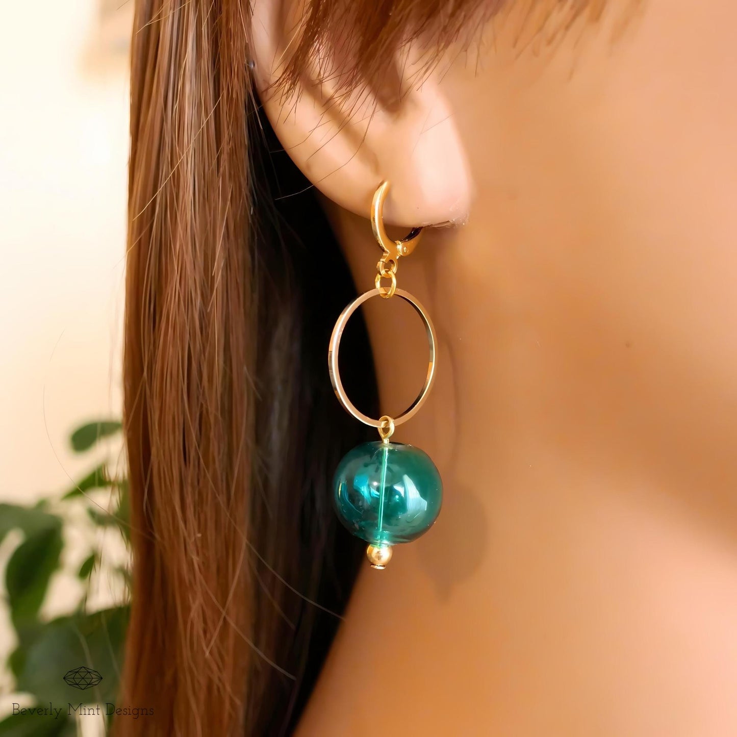 Green Dangle Earrings, Asymmetric Tassel Earrings, Blue Green Earring, Unique Glass Ball Earrings, Unique Mismatched Earrings