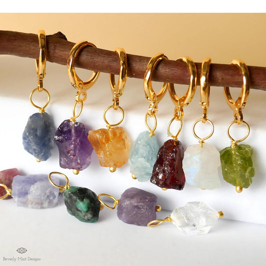 Birthstone Earrings , Powerstone Jewelry , Natural Raw Stone Earrings, Chakra , Healing Stone Earrings