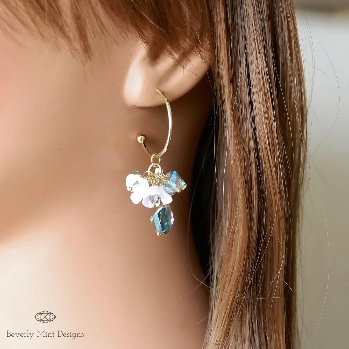 Pearly Flower Earrings, Flower Drop Earrings ,Feminine Earrings, Floral Chandelier Earrings, Unique Jewelry, Gift For Her