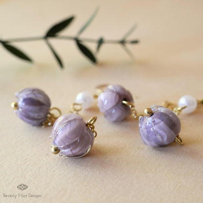 Purple Lily of The Valley,  Purple Flower Earrings, Floral Dangle and Drop Earrings, Birth Flower for May ,Unique Earrings