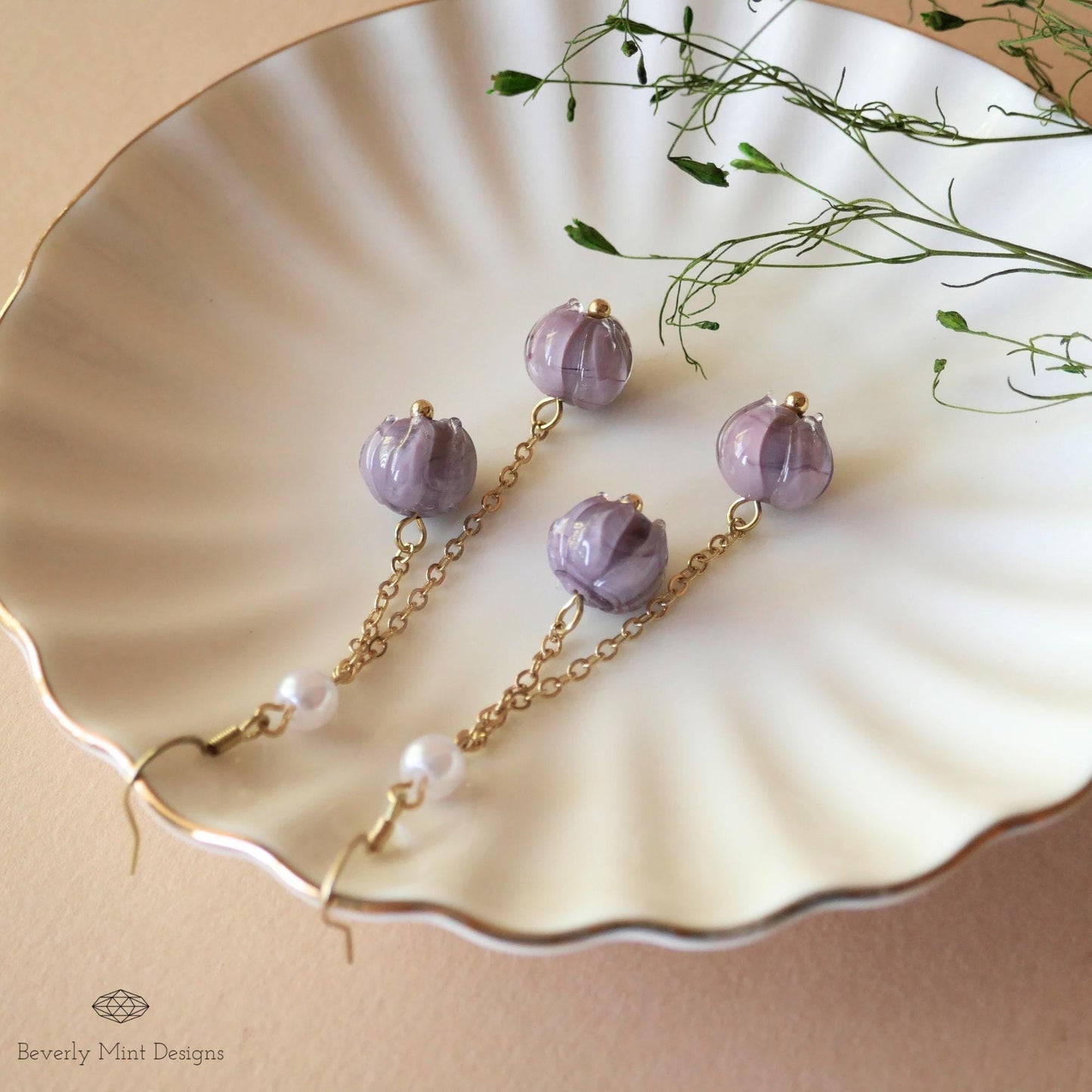 Purple Lily of The Valley,  Purple Flower Earrings, Floral Dangle and Drop Earrings, Birth Flower for May ,Unique Earrings