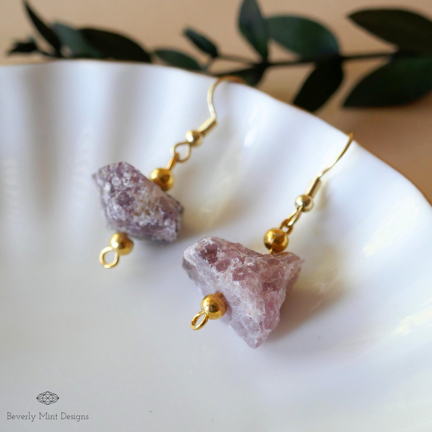 Irregular Rough Natural Raw Stone Earrings, Strawberry Quartz Earrings with 18K Gold Posts ,Natural Stone Jewelry, Gift for Her