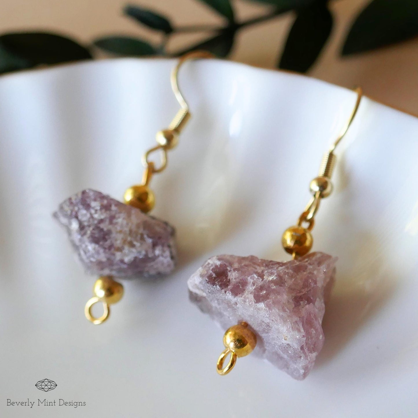Irregular Rough Natural Raw Stone Earrings, Strawberry Quartz Earrings with 18K Gold Posts ,Natural Stone Jewelry, Gift for Her