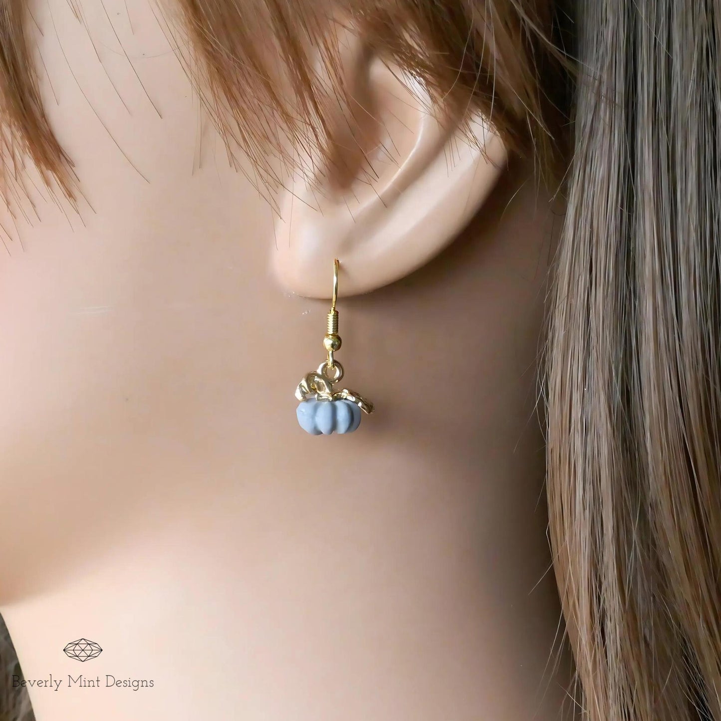 Halloween Pumpkin Earrings, Tiny Cute Grey Pumpkin Dangle Earrings, Gray Pumpkin Fall Jewelry, Fun Halloween Accessories, Gift for Her