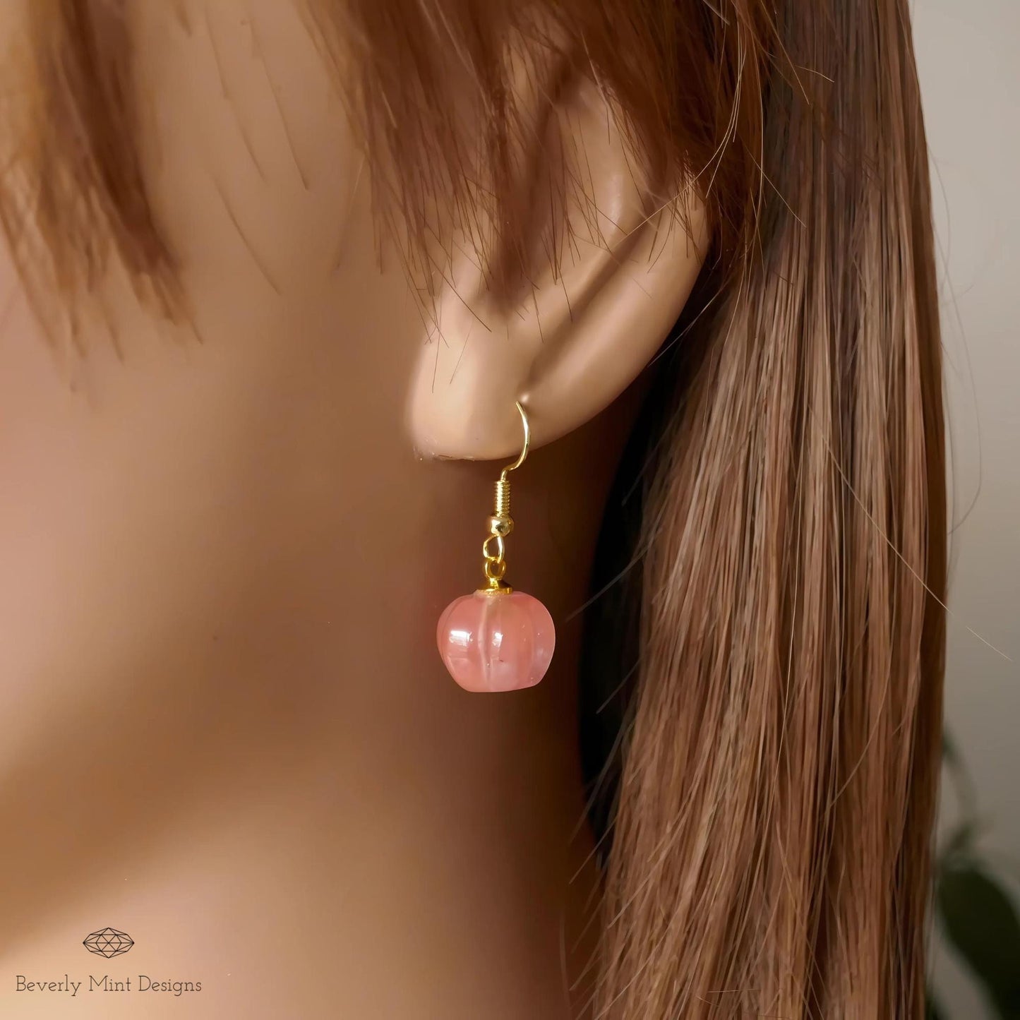 Halloween Pumpkin Earrings, Watermelon Red Stone Earrings, Cute Red Pumpkin Earrings, Fun Halloween Jewelry, Gift For Her