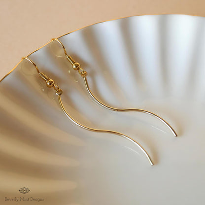 Gold Twirl Earrings, Gold Drop Earrings, Minimalist Twirl Earrings, Wavy Earrings, Gold Threader Earrings, Sensitive Ear & Clip-On Options