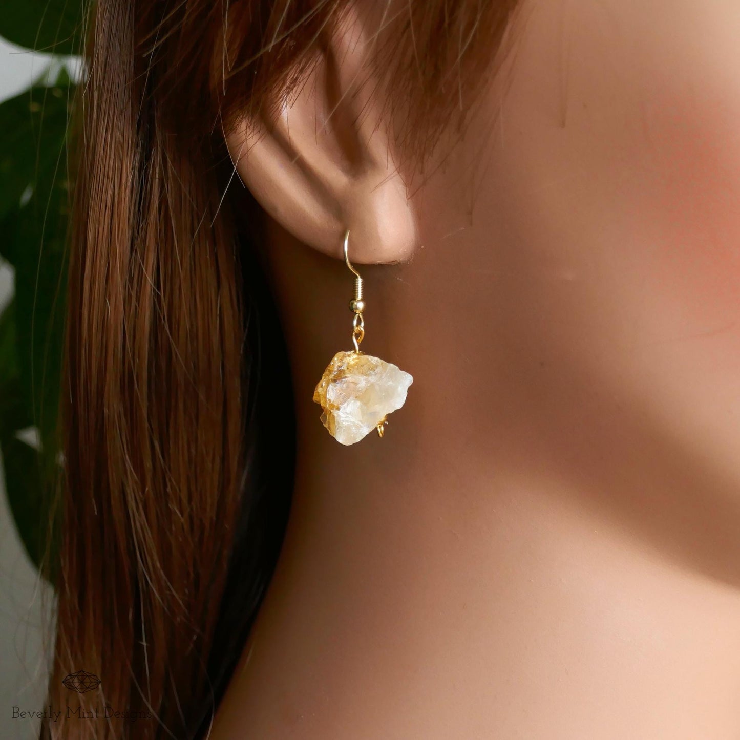 Citrine Earrings with 18K Gold, Irregular Rough Natural Raw Stone Earrings, Birthstone for November, Yellow Earrings, Gift for her