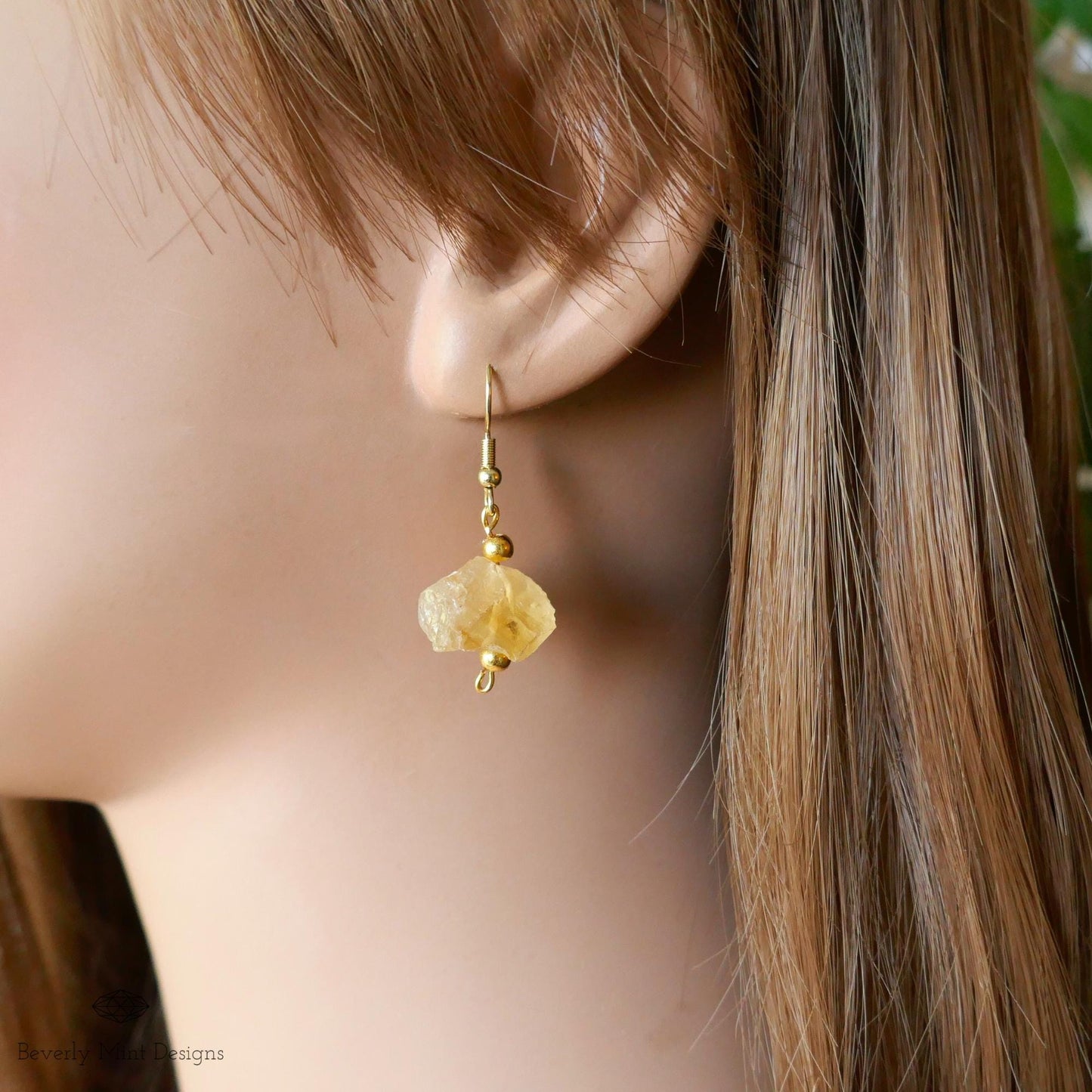Citrine Earrings with 18K Gold, Irregular Rough Natural Raw Stone Earrings, Birthstone for November, Yellow Earrings, Gift for her
