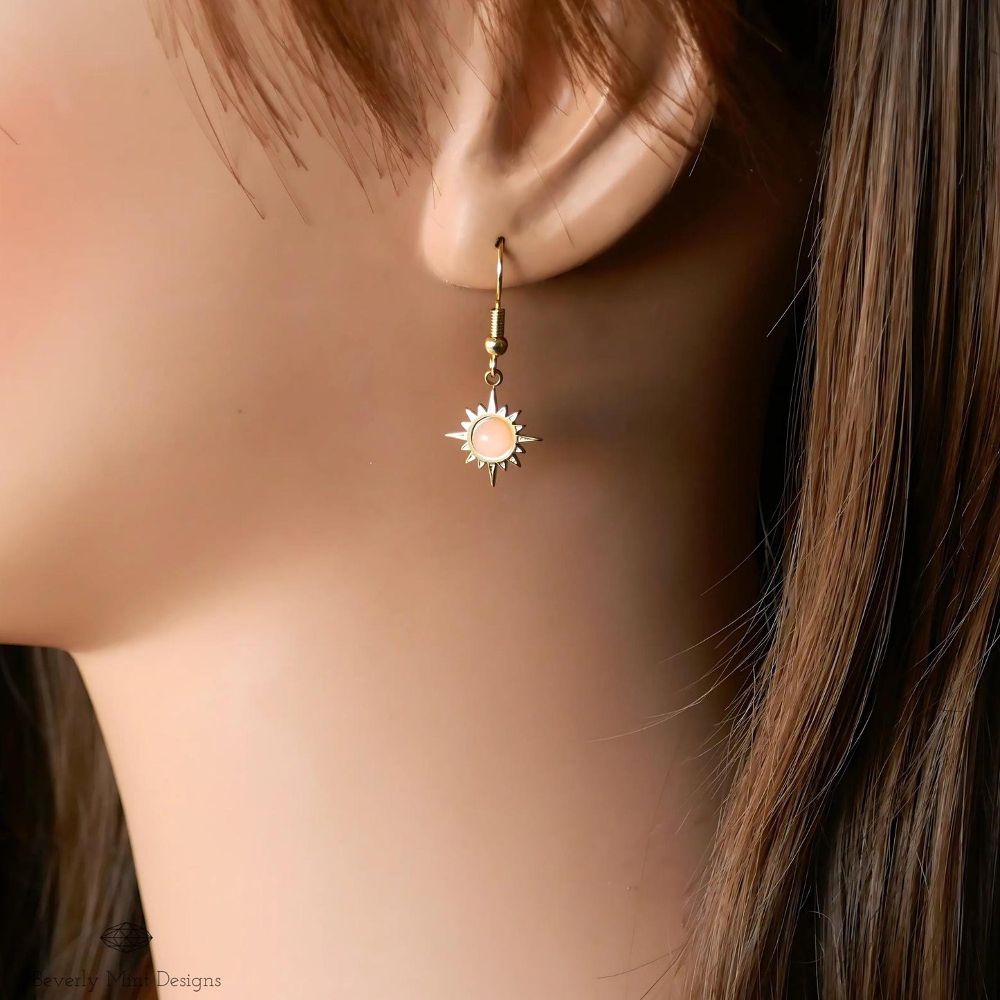 Sun Earrings ,Boho Sun Earrings 18K Gold Plated Small Earrings, Pink Earrings , Boho Style Earrings , Gold Sunburst Earrings