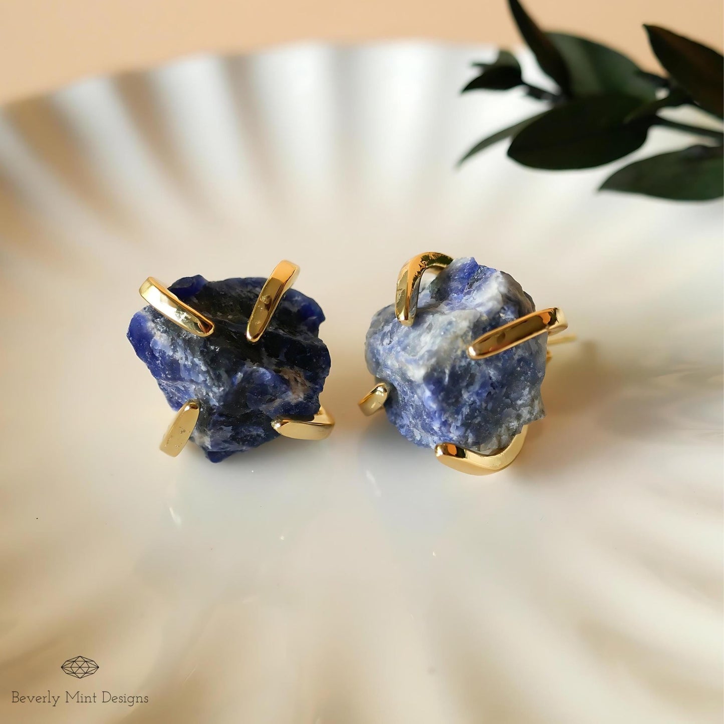 Sodalite Stud Earrings with 18K Gold, Blue Stone Earrings, 1/2 -3/4 inches, Natural Raw Stone Earrings, Chakra Stones, Gift For Her