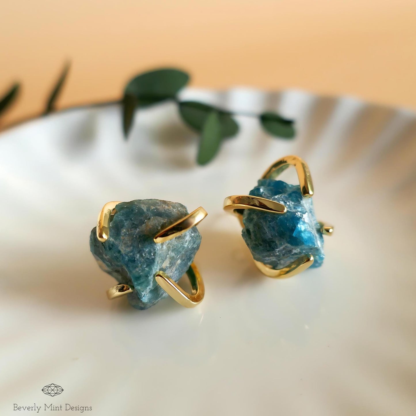Apatite Stud Earrings with 18K Gold, Green Stone Earrings,  1/2 - 3/4 inches, Natural Raw Stone Earrings, Chakra Stone, Gift For Her