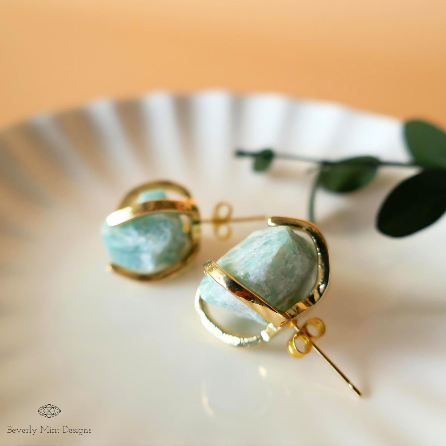 Green Aventurine Stud Earrings with 18K Gold, Green Stone Earrings,  1/2 - 3/4 inches, Natural Raw Stone Earrings, Chakra Stone