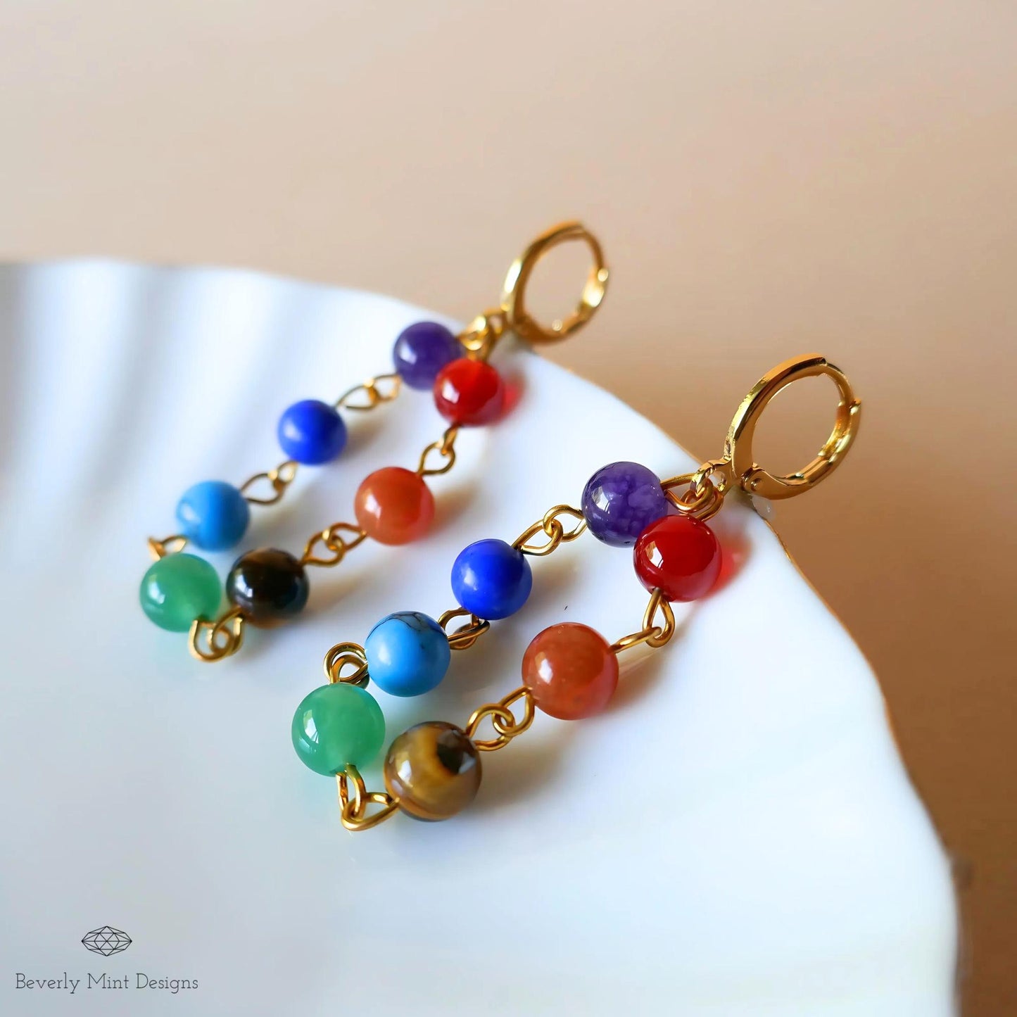 7 Chakras Dangle Earrings, 18K Gold Earrings Rainbow Earrings Chakra, Boho Jewelry, Unique Gift for Her, Colorful Earrings, Gift For Her