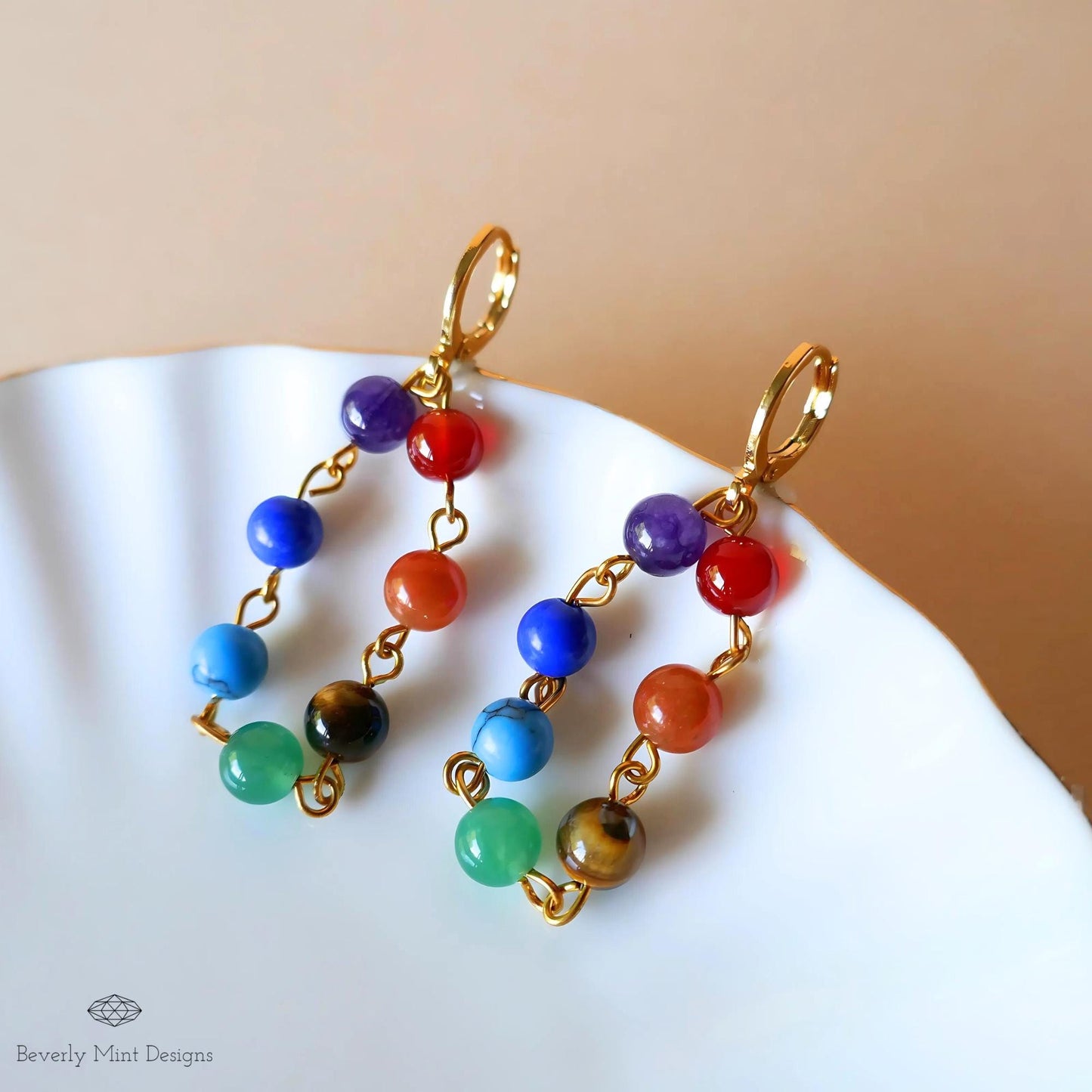 7 Chakras Dangle Earrings, 18K Gold Earrings Rainbow Earrings Chakra, Boho Jewelry, Unique Gift for Her, Colorful Earrings, Gift For Her