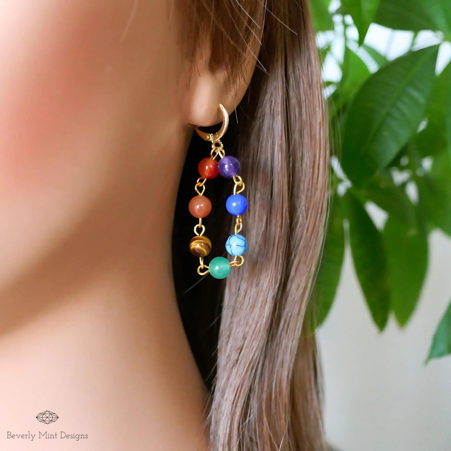 7 Chakras Dangle Earrings, 18K Gold Earrings Rainbow Earrings Chakra, Boho Jewelry, Unique Gift for Her, Colorful Earrings, Gift For Her