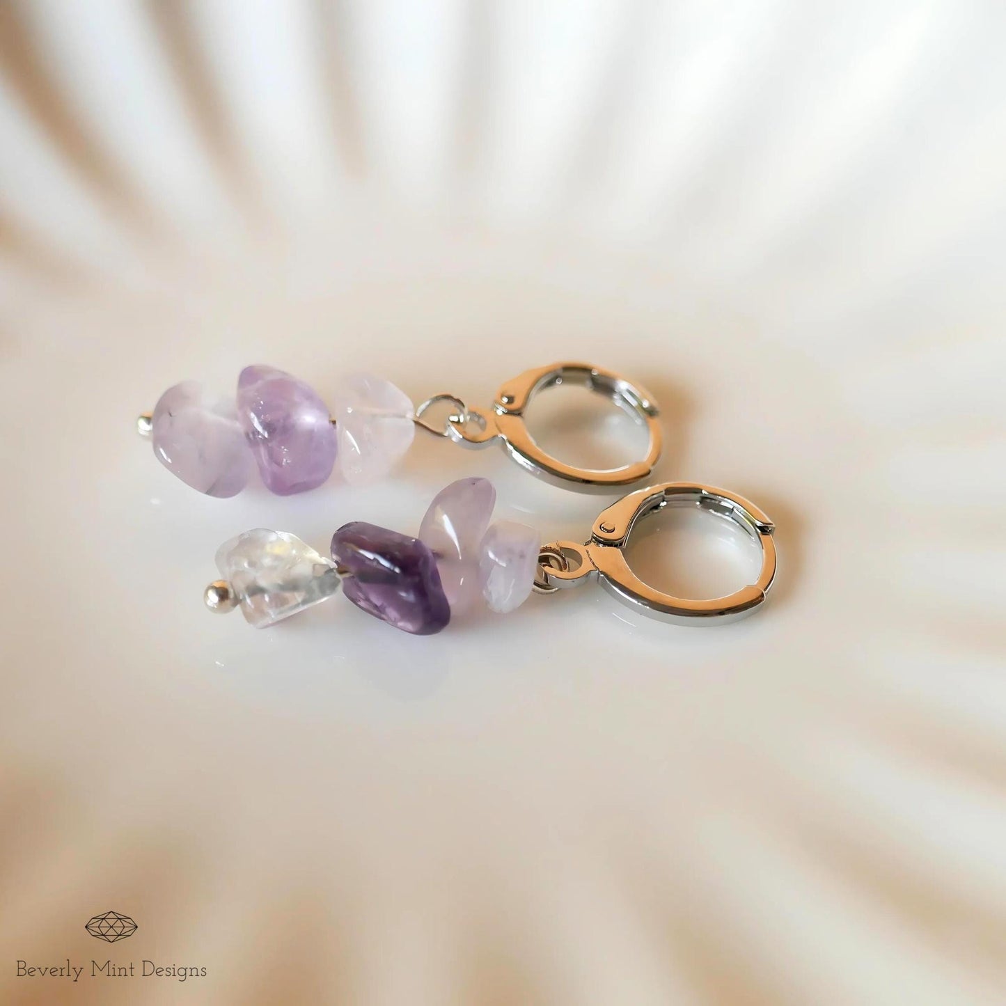 Amethyst Dangle Earrings, Purple Earrings Boho Jewelry, Chakras Stones , Irregular Natural Stone Earrings, Birthstone for February, Gift