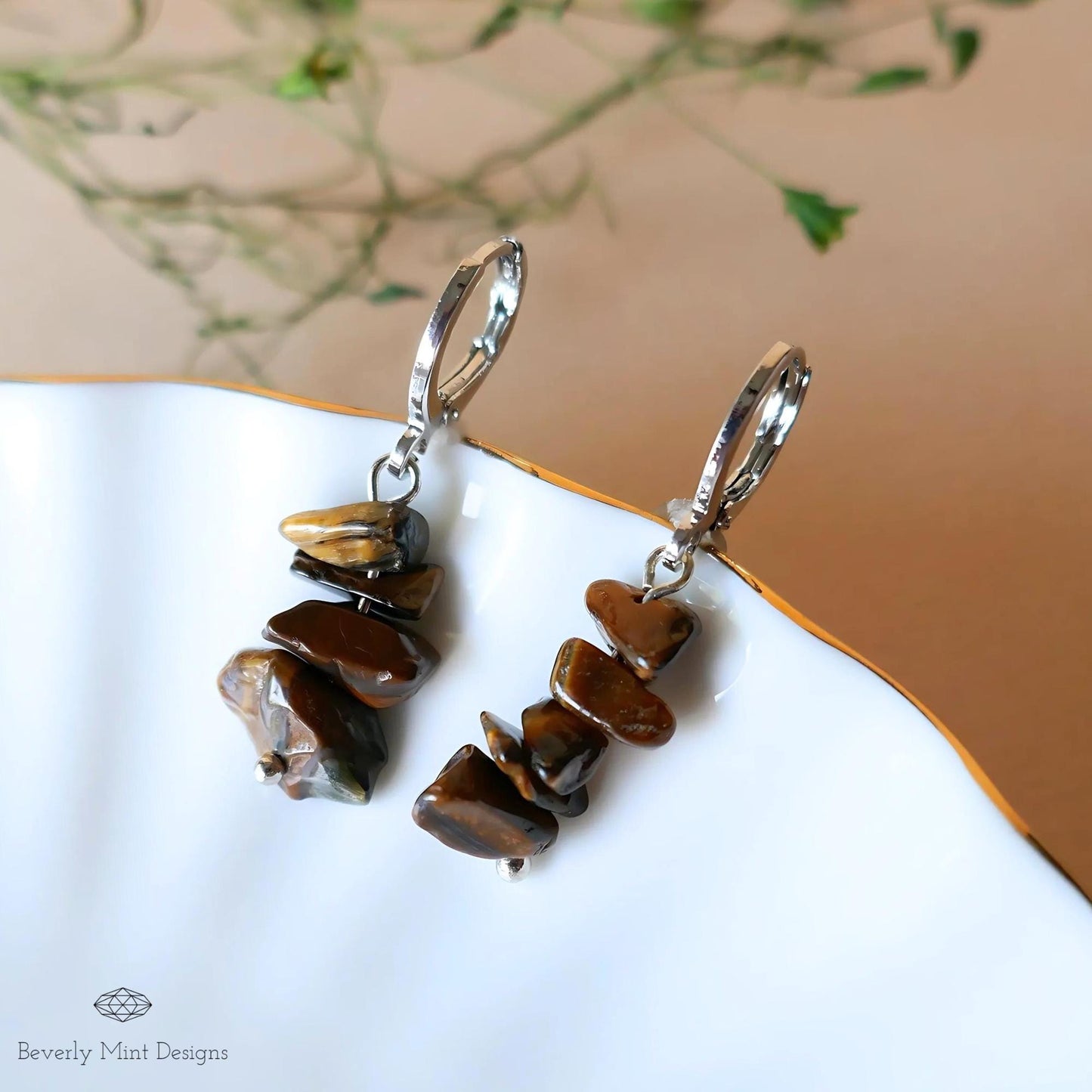 Tiger's Eye Dangle Earrings, Brown Earrings Boho Jewelry, Chakras Stones ,Irregular Natural Stone Earrings, Gift For Her