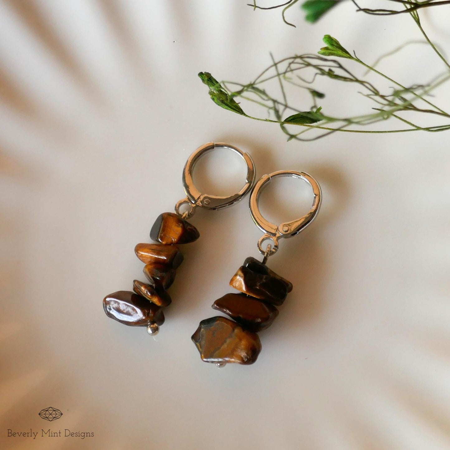 Tiger's Eye Dangle Earrings, Brown Earrings Boho Jewelry, Chakras Stones ,Irregular Natural Stone Earrings, Gift For Her