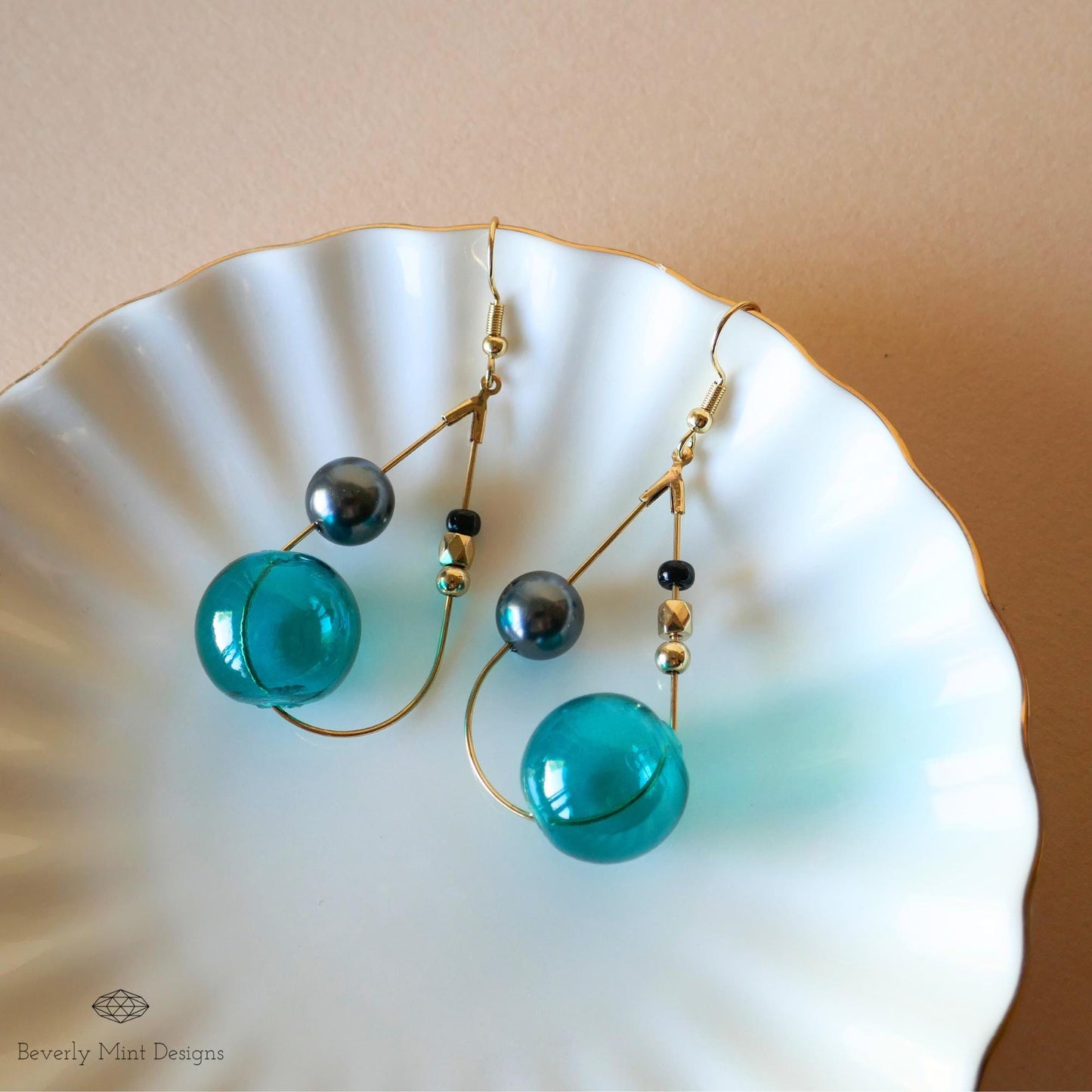 Glass Hook Earrings, 18K Gold Handmade Tassel Earrings, Green Earrings, Unique Glass  Earrings, Unique Drop Earrings, Gift for her