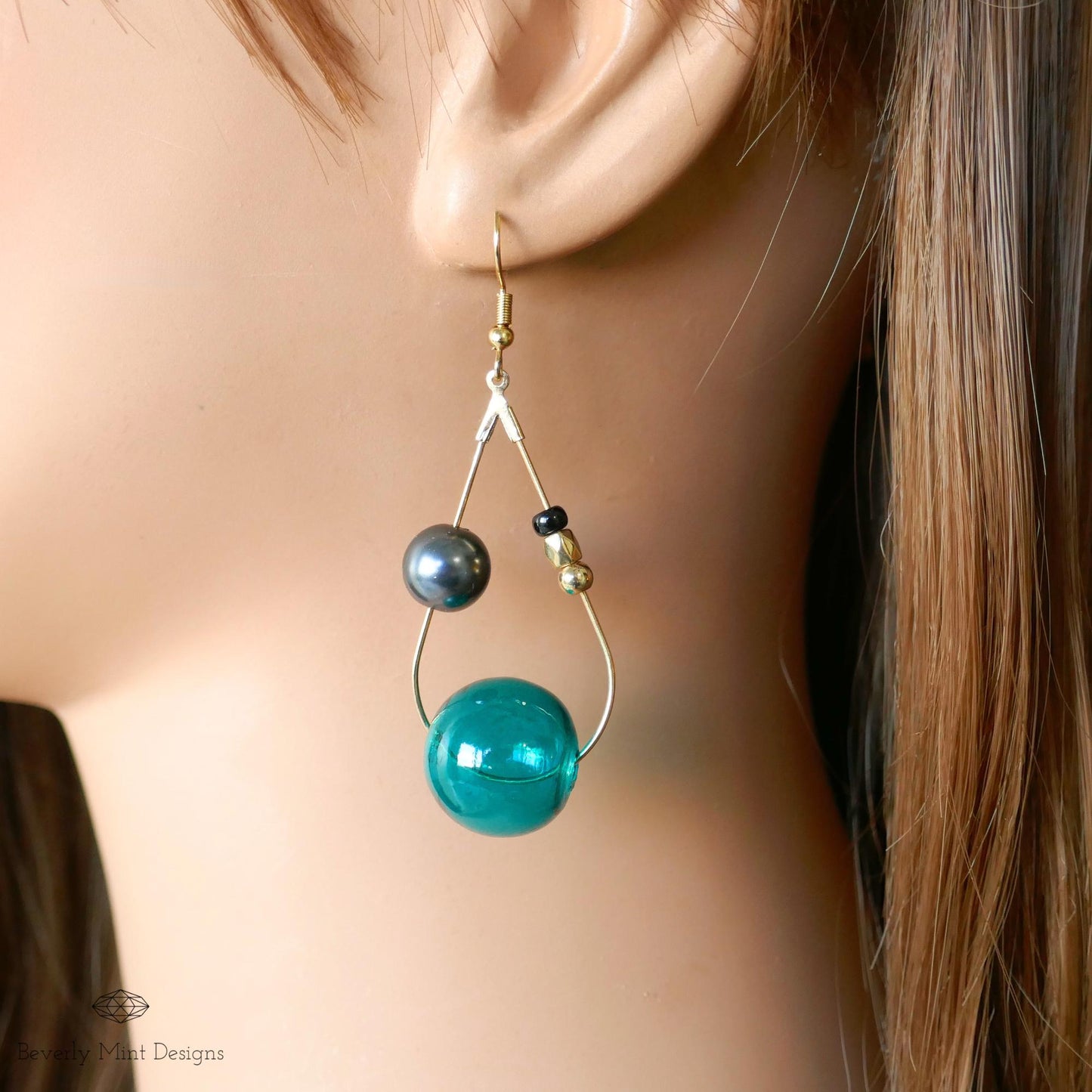 Glass Hook Earrings, 18K Gold Handmade Tassel Earrings, Green Earrings, Unique Glass  Earrings, Unique Drop Earrings, Gift for her