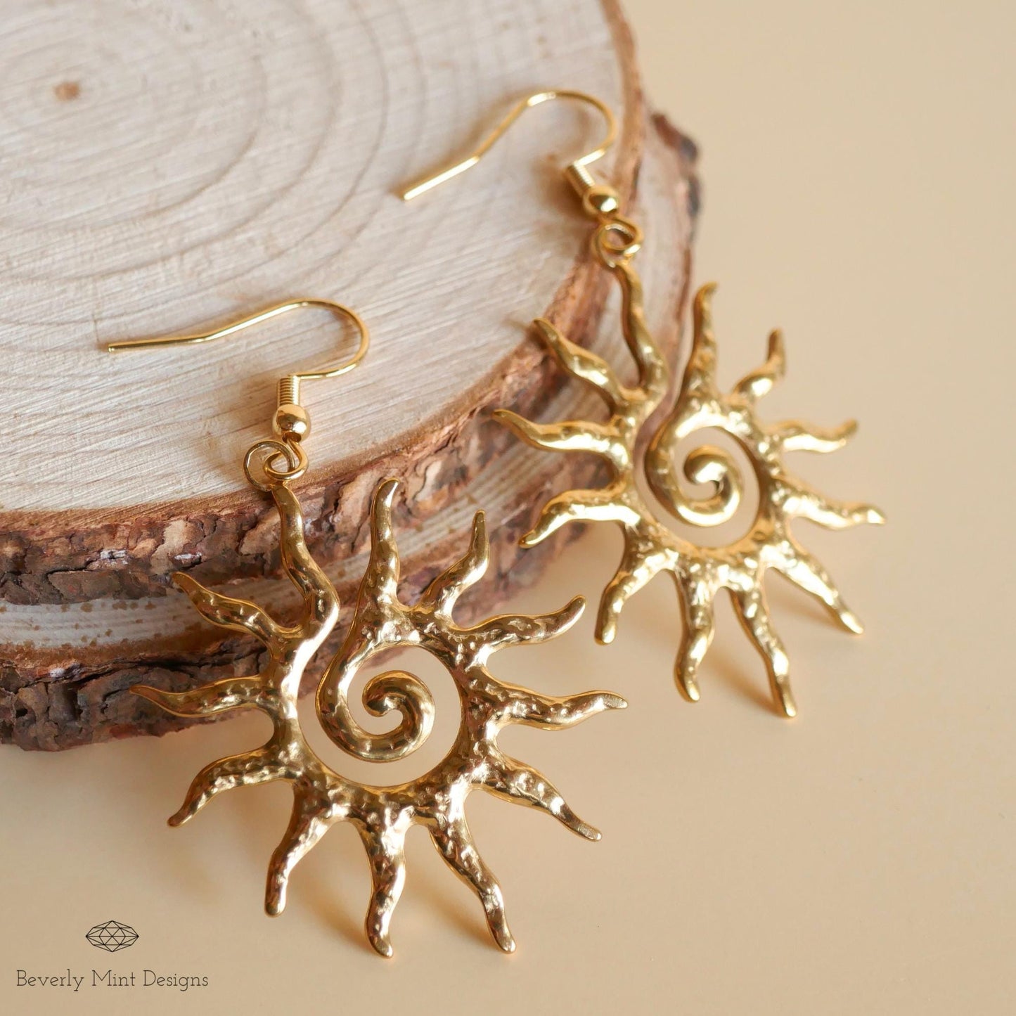 Sun Earrings, 18K Gold Boho Sun Earrings, Bohemian Style Earrings, Gold Sunburst Earrings, Bohemian Jewelry, Unique Gift For Her