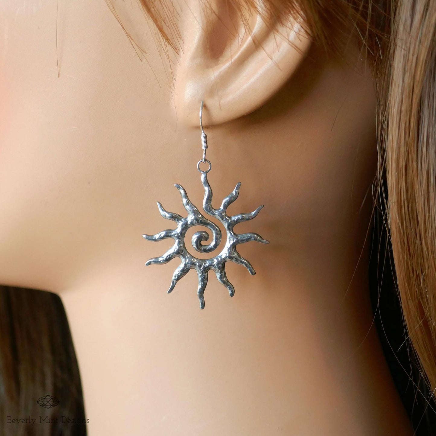 Sun Earrings, 925 sterling silver Boho Sun Earrings, Bohemian Style Earrings, Silver Sunburst Earrings, Gift For Her, Gift For Her