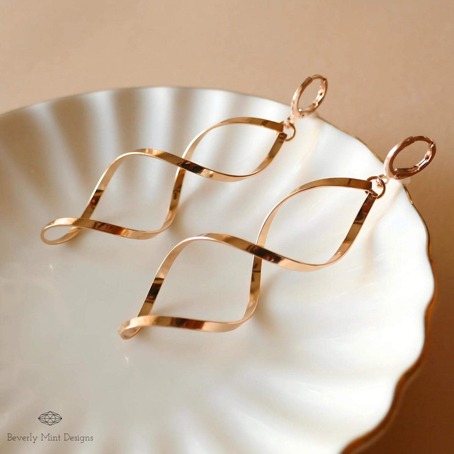 Twirl Earrings, Gold Large Long Earrings, Gold Twisted Earrings, Unique Earrings, Gift For Her