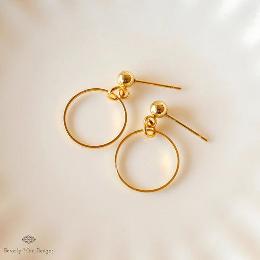 18K Gold Hoop Minimalist Stud Earrings, Simple Open Circle Drop Earrings, Lightweight Modern Geometric Jewelry, Elegant Everyday Earrings