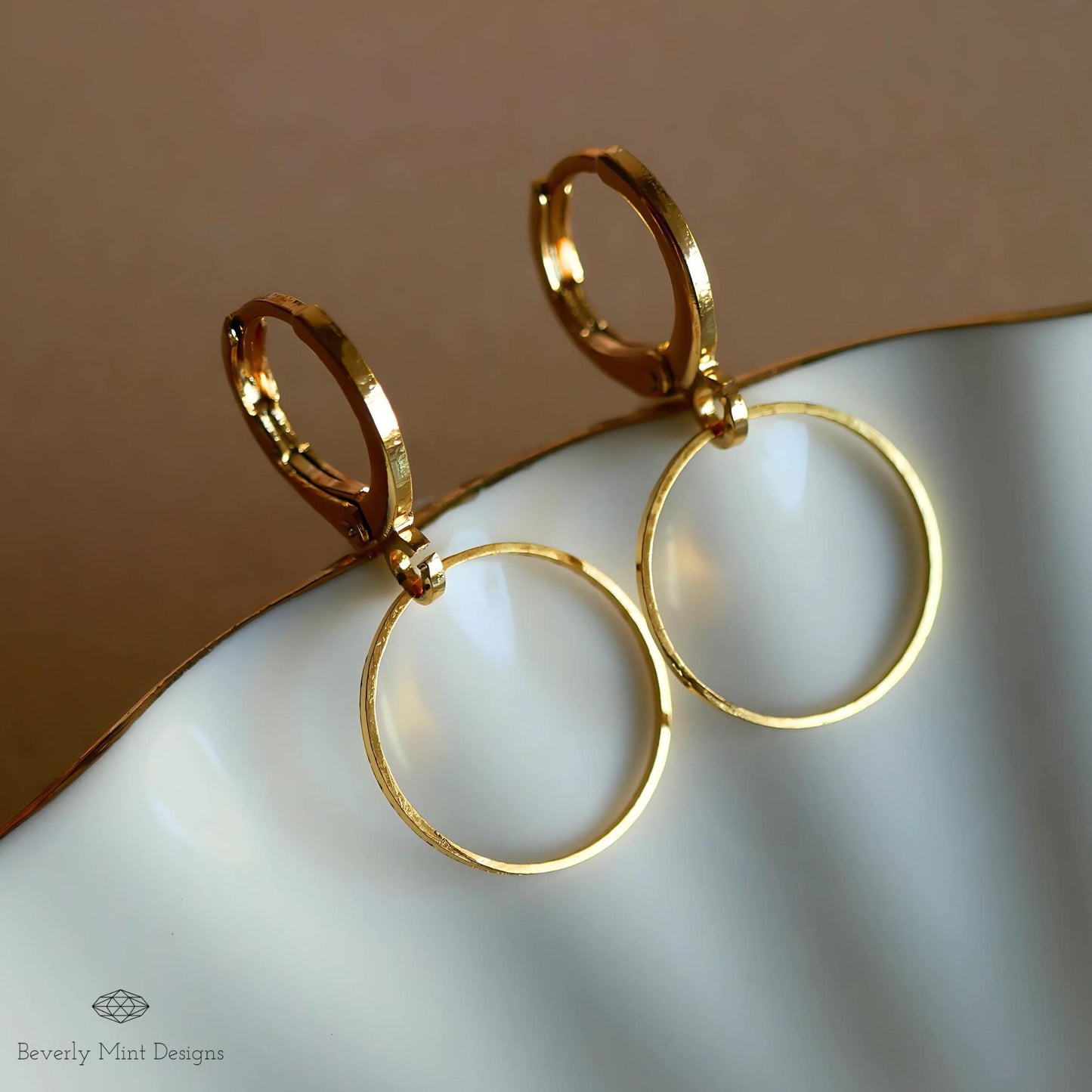 18K Gold Minimalist Hoop Dangle Earrings, Simple Open Circle Drop Earrings, Lightweight Modern Geometric Jewelry, Elegant Everyday Earrings