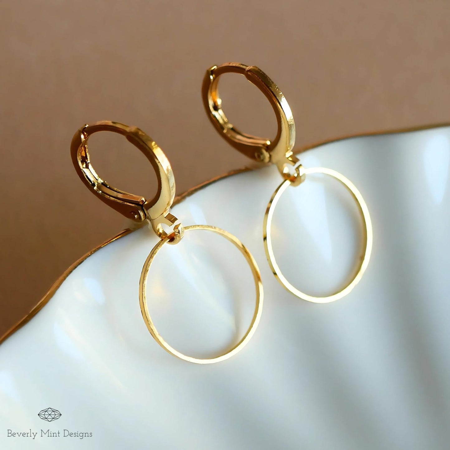 18K Gold Minimalist Hoop Dangle Earrings, Simple Open Circle Drop Earrings, Lightweight Modern Geometric Jewelry, Elegant Everyday Earrings