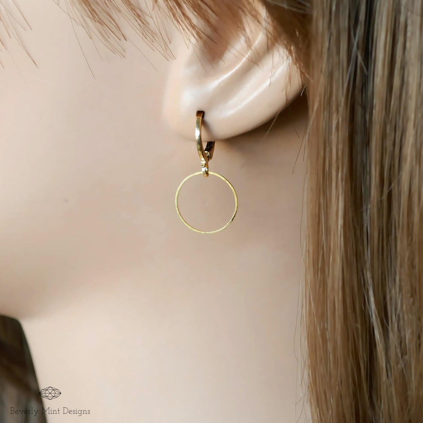 18K Gold Minimalist Hoop Dangle Earrings, Simple Open Circle Drop Earrings, Lightweight Modern Geometric Jewelry, Elegant Everyday Earrings