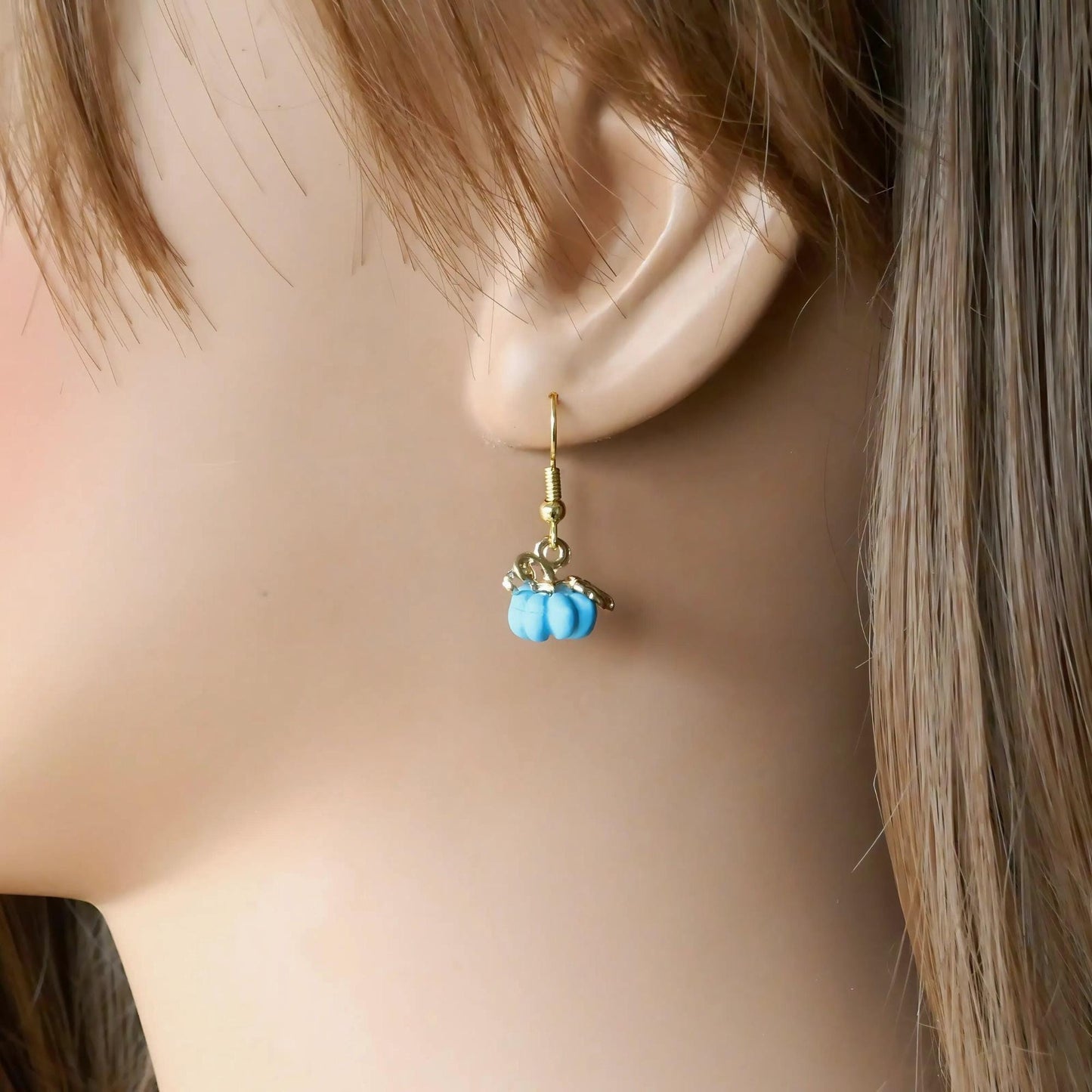Halloween Pumpkin Earrings, Tiny Cute Blue Pumpkin Dangle Earrings, Fall Jewelry, Fun Halloween Accessories, Gift for Her, Gift For Her