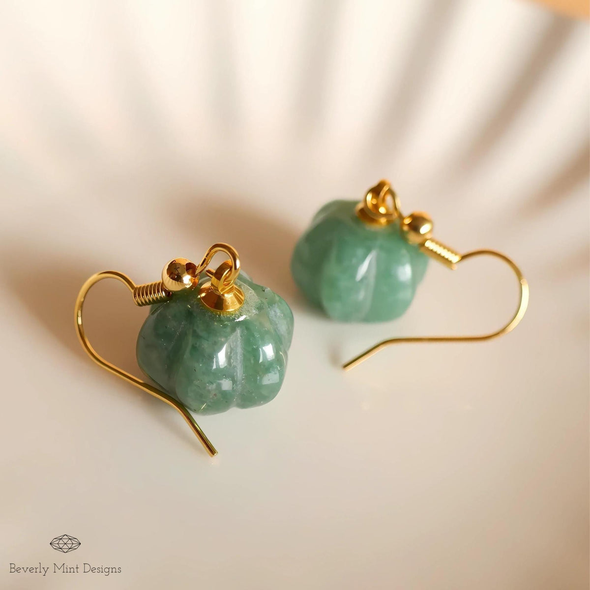 Halloween Pumpkin Earrings, Green Aventurine Green Stone Earrings, Cute Green Pumpkin Earrings, Sensitive Ear & Clip-On Options