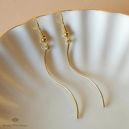 Gold Twirl Earrings, Gold Drop Earrings, Minimalist Twirl Earrings, Wavy Earrings, Gold Threader Earrings, Sensitive Ear & Clip-On Options