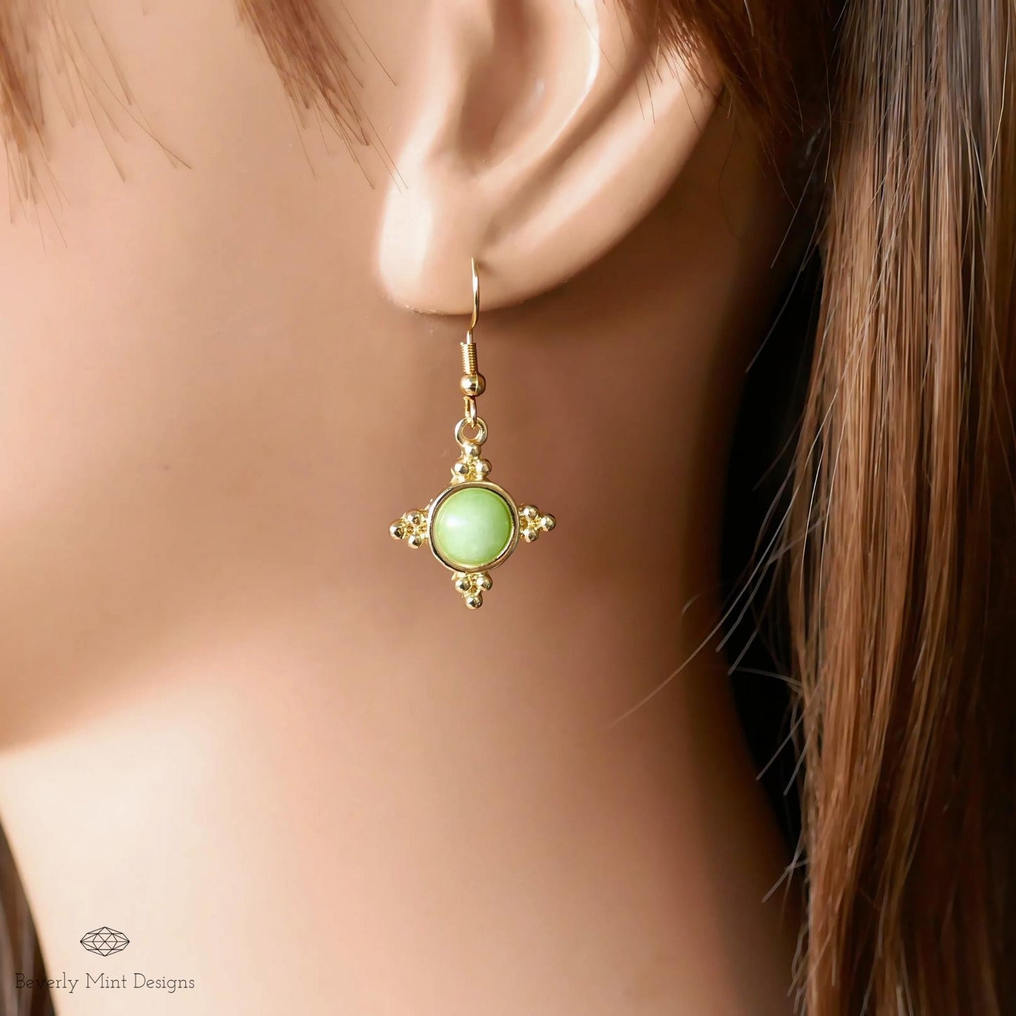 Gold and Green Dangle Earrings with Beaded Accents Boho Chic Handmade Jewelry for Women, Bohemian earrings, Unique jewelry, Gift for her