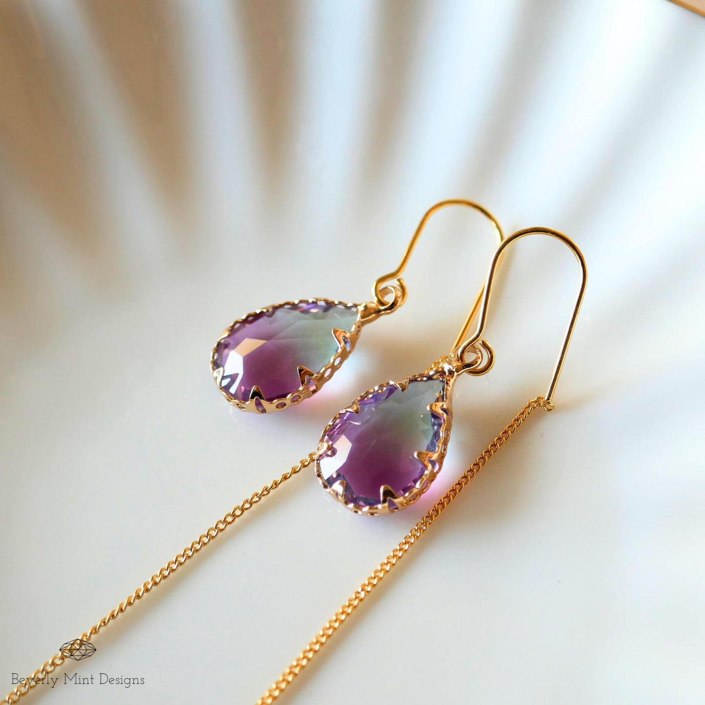Teardrop Crystal Earrings , Purple & Blue Ombre Drop Earrings , Long Threader Earrings for Women , Handmade Boho Jewelry Gift