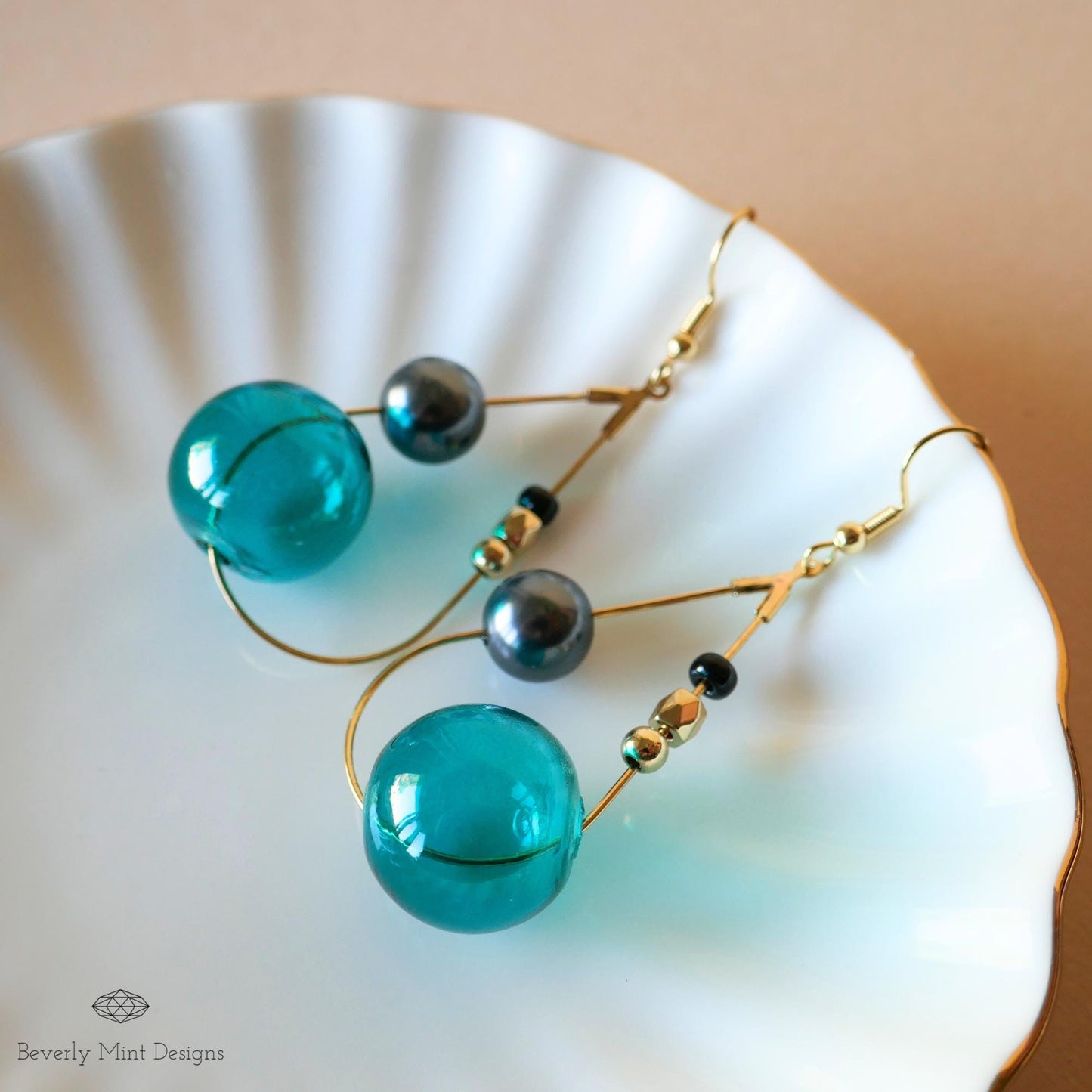 Glass Hook Earrings, 18K Gold Handmade Tassel Earrings, Green Earrings, Unique Glass  Earrings, Unique Drop Earrings, Gift for her