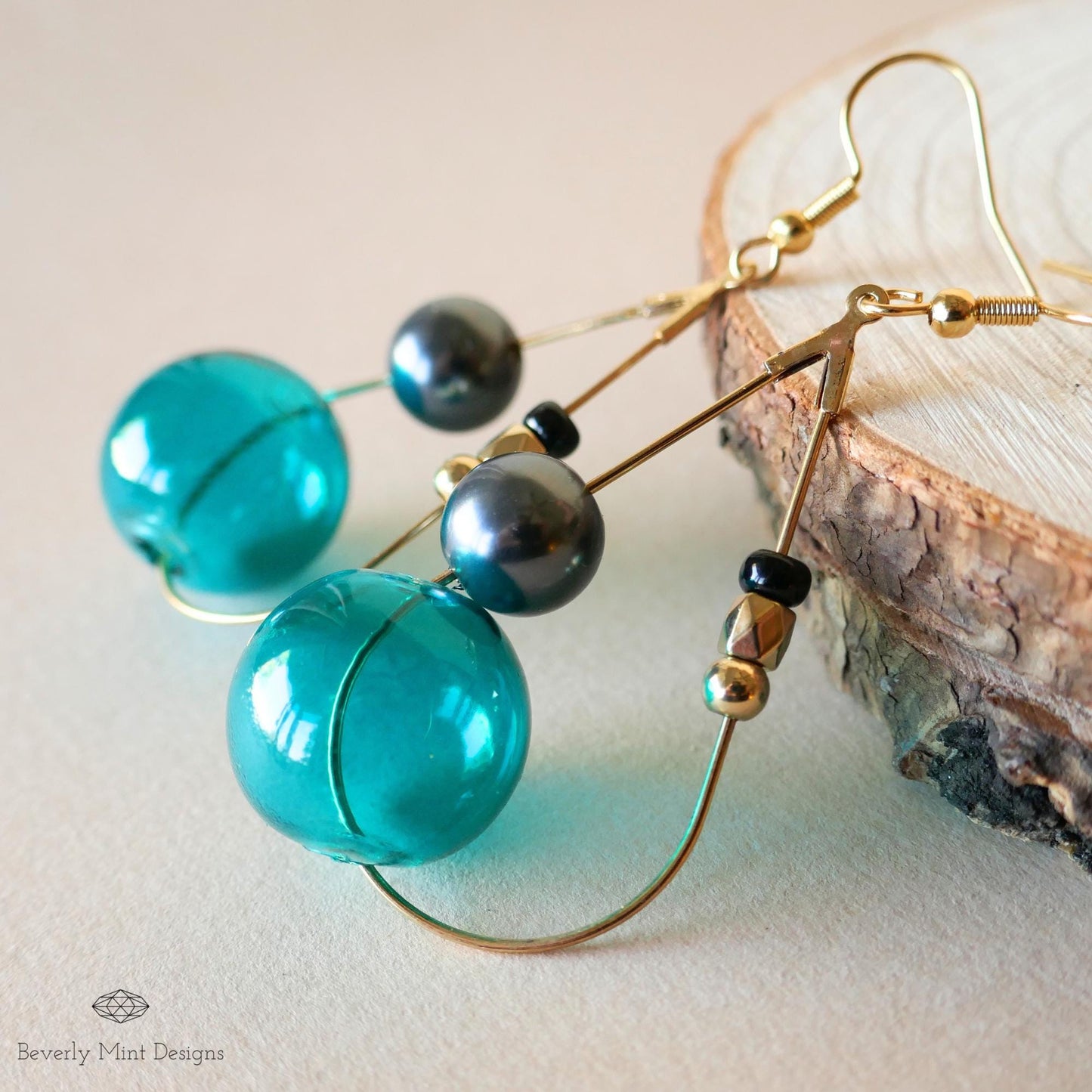 Glass Hook Earrings, 18K Gold Handmade Tassel Earrings, Green Earrings, Unique Glass  Earrings, Unique Drop Earrings, Gift for her