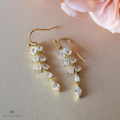 Crystal Tassel Earrings, Tassel Leaf Earrings, Zircon Earrings ,Dangle and Drop Earrings, Bridal Jewelry, Wedding Gift, Bridesmaids gift