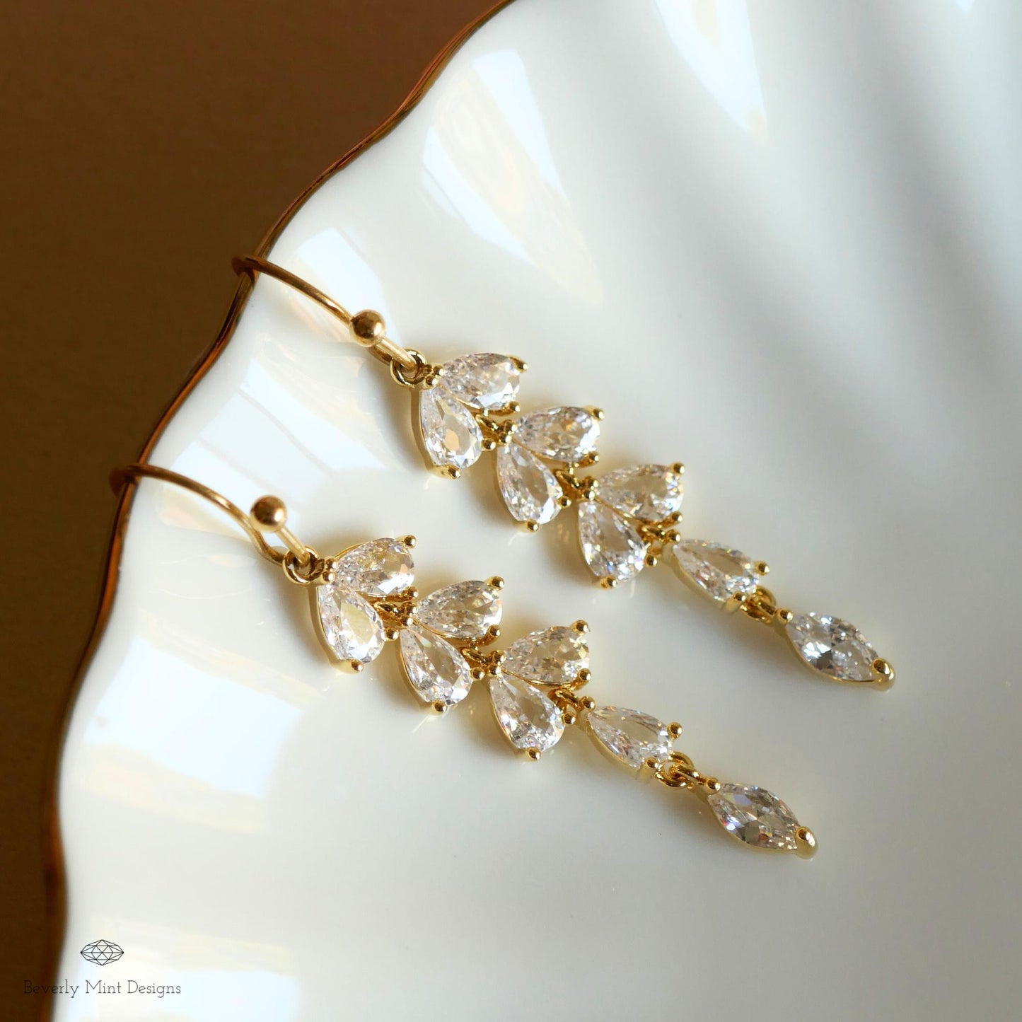 Crystal Tassel Earrings, Tassel Leaf Earrings, Zircon Earrings ,Dangle and Drop Earrings, Bridal Jewelry, Wedding Gift, Bridesmaids gift