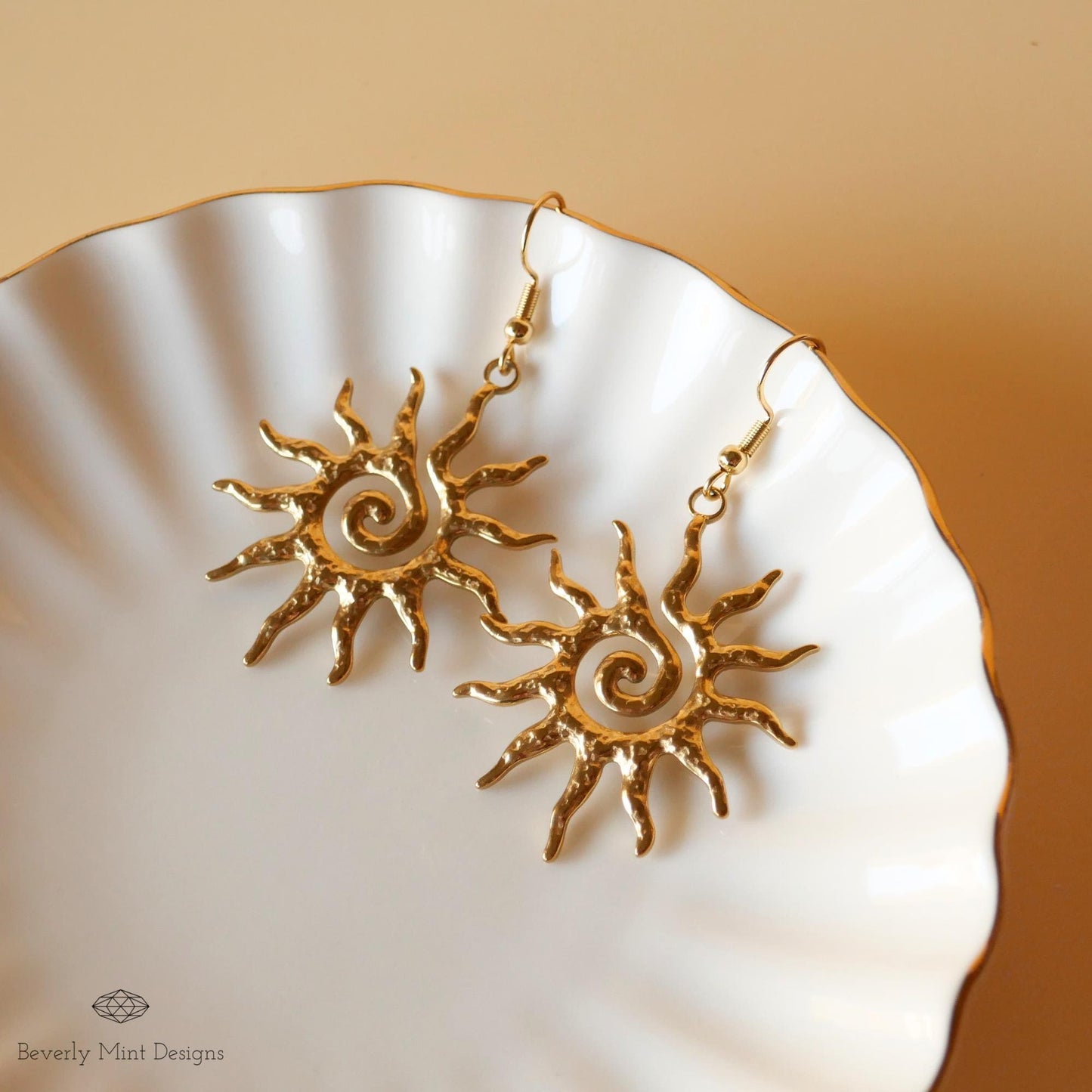 Sun Earrings, 18K Gold Boho Sun Earrings, Bohemian Style Earrings, Gold Sunburst Earrings, Bohemian Jewelry, Unique Gift For Her