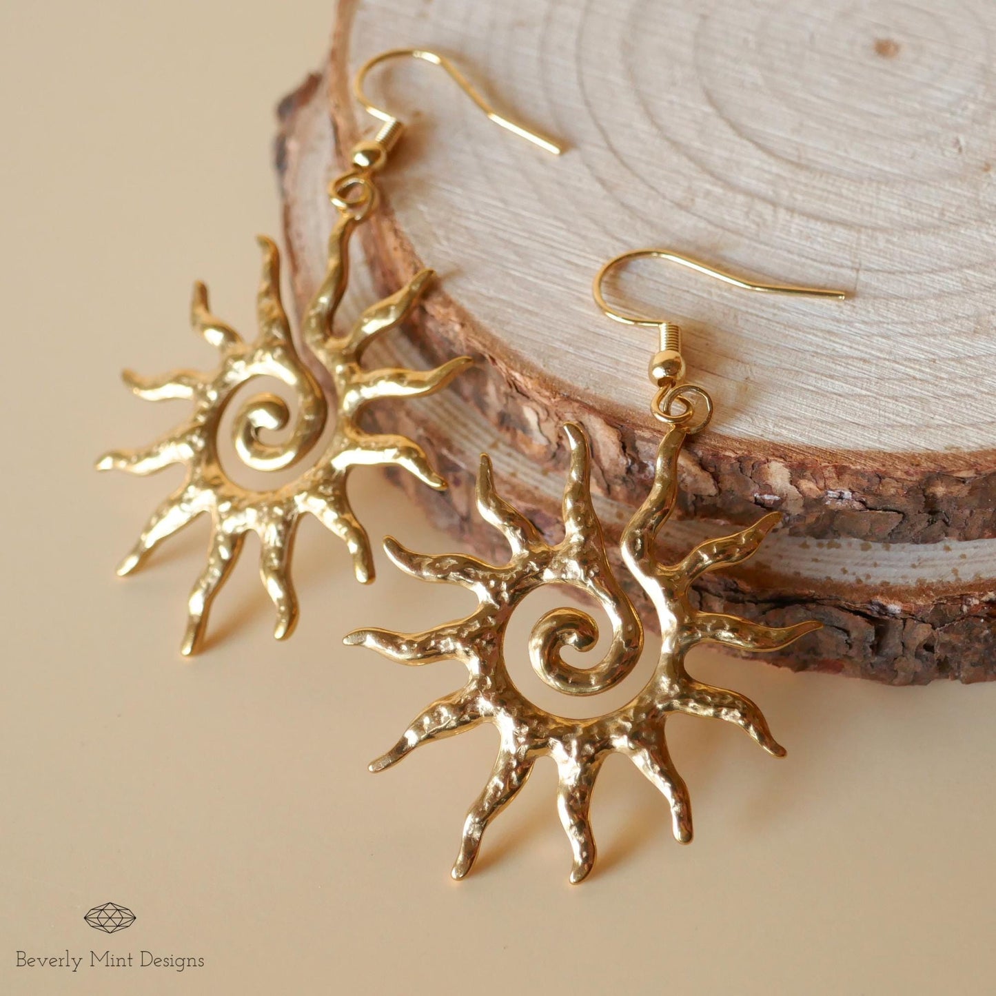 Sun Earrings, 18K Gold Boho Sun Earrings, Bohemian Style Earrings, Gold Sunburst Earrings, Bohemian Jewelry, Unique Gift For Her