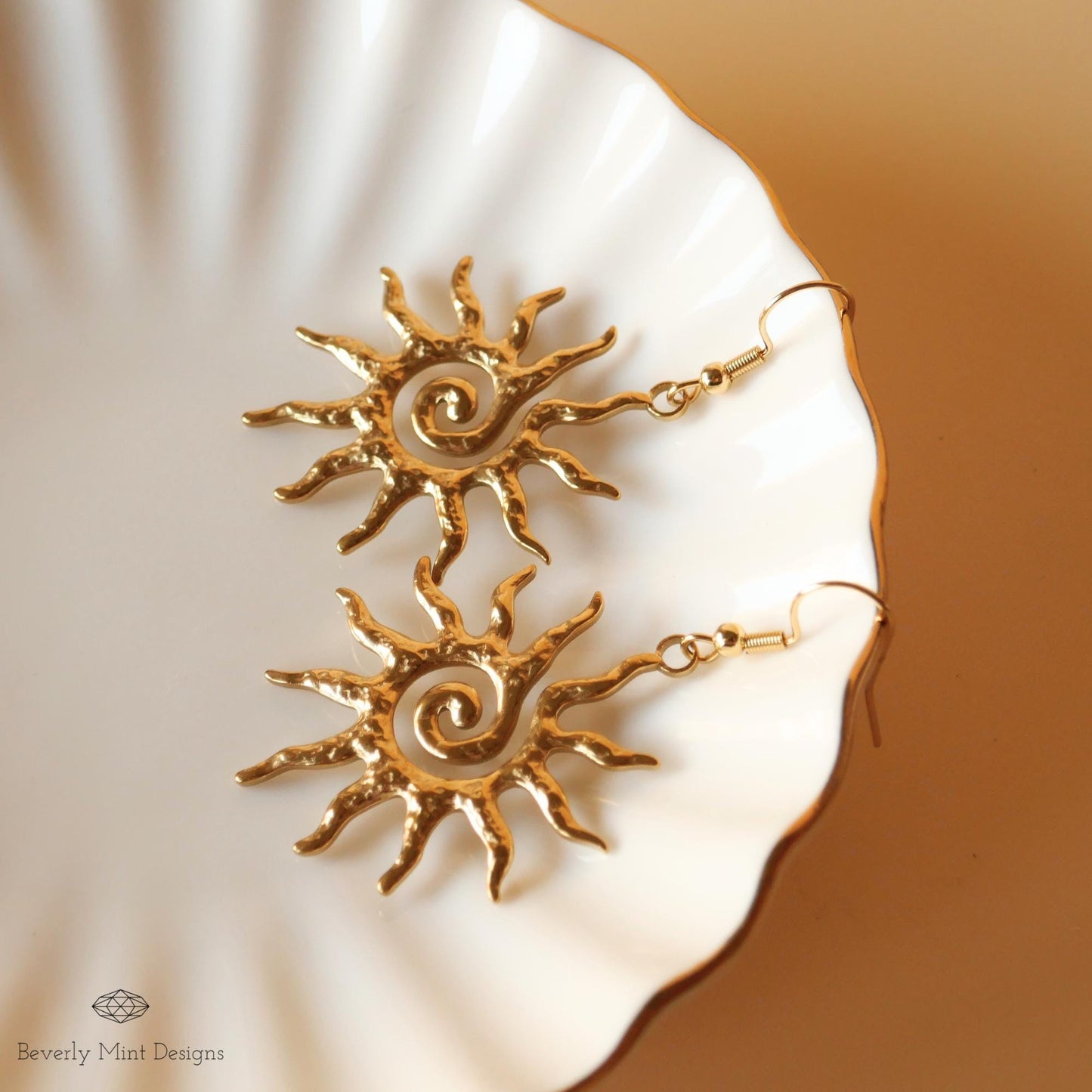 Sun Earrings, 18K Gold Boho Sun Earrings, Bohemian Style Earrings, Gold Sunburst Earrings, Bohemian Jewelry, Unique Gift For Her