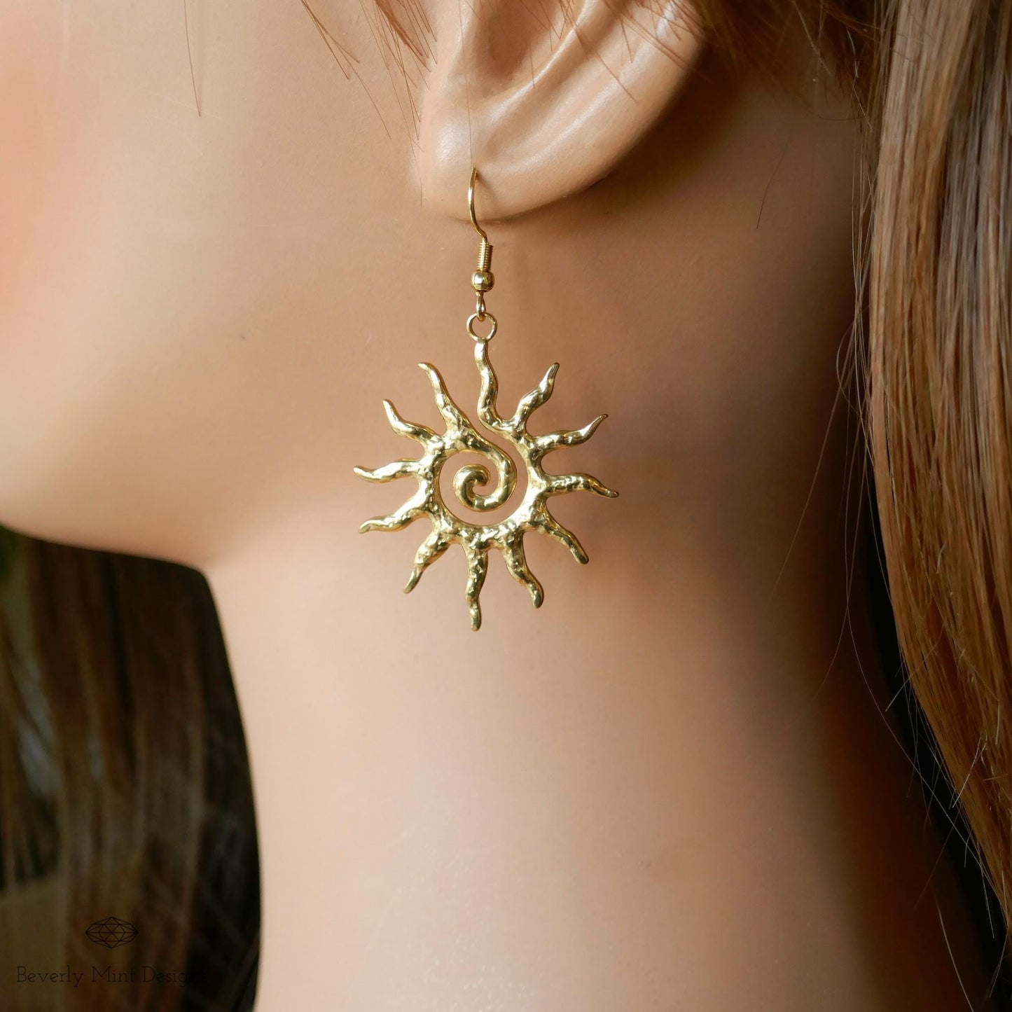 Sun Earrings, 18K Gold Boho Sun Earrings, Bohemian Style Earrings, Gold Sunburst Earrings, Bohemian Jewelry, Unique Gift For Her