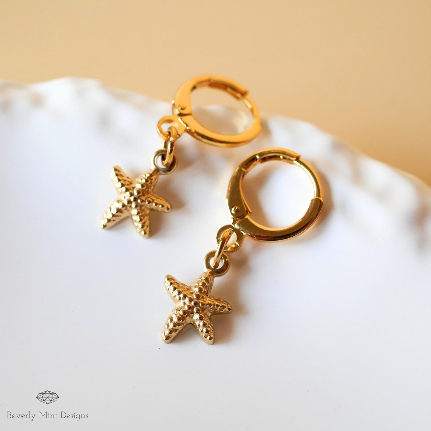 Starfish Earrings, 18K Gold Minimalist Earrings, Beach Earrings, Gift For Her