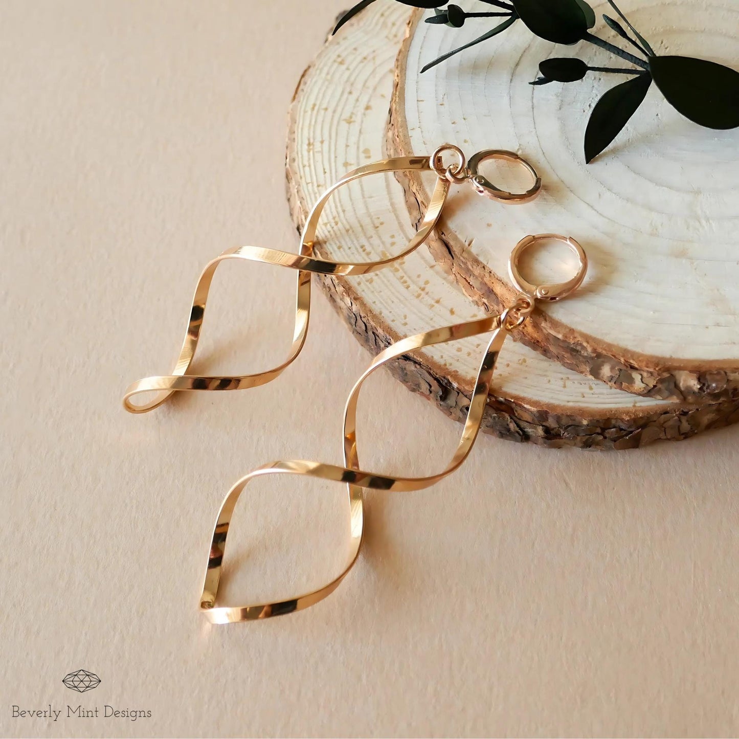 Twirl Earrings, Gold Large Long Earrings, Gold Twisted Earrings, Unique Earrings, Gift For Her