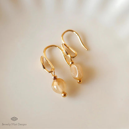 Gold Leaf and Mini Stone Earrings, Minimalist Leaf Earrings, Delicate Nature-Inspired Jewelry, Lightweight Boho Earrings, Gift For Her