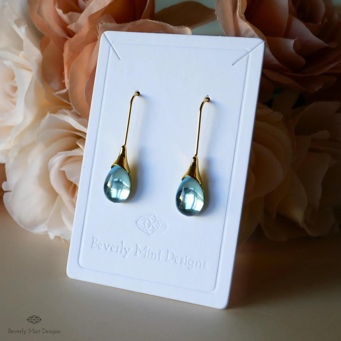 Blue Teardrop Earrings, Blue Gemstone Drop Earrings, Gold Dangle Earrings, Minimalist Jewelry, Unique Gift for Her